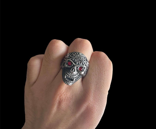 Anillo Calavera Plata Ojos Rojos All In Men Joyeria