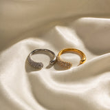 Stainless steel inlaid white diamond open ring
