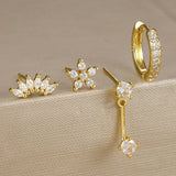 Zircon Stud Earrings with Gold Plating, Minimalist Chic Design, Delicate and Stylish Women's Ear Jewelry