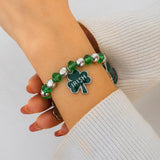 Festive Gift: Clover Letter Bracelet, Simple Green Bead Bracelet, Beer Festival Jewelry