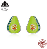 EIFFIE Hot Style Sterling Silver Avocado Earrings Zircon S925 Silver Oil Drop Earrings Personality Fashion Women's Jewelry