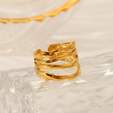 Irregular line stainless steel ring for women