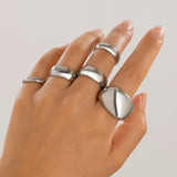 Geometric Metal Wind Lava Line Ring Set Irregular Smooth Surface Opening Texture Retro Rings