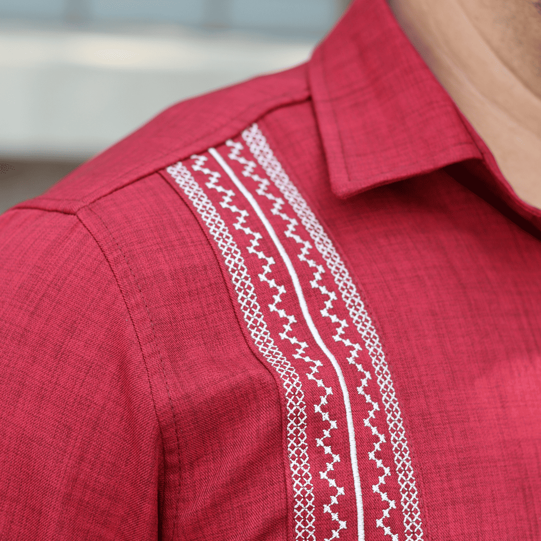 Camisa Guayabera Tinto/Larga LeMaan Tienda de Moda Artesanal