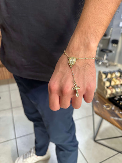 Pulsera Rosario Cruz 3 mm Oro Laminado 18 K All In Men Joyeria