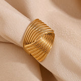 European and American fashion niche retro hand-decorated geometric fan-shaped stripe cross ring for women