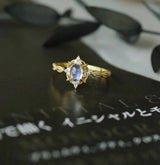 Retro Wind and Moon Light Stone Ring for Women's Blue Light Natural Japanese and Korean Tail Ring Tidal Ring Simplicity
