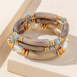 New Chinese style natural freshwater pearl acrylic bracelet set of three pieces
