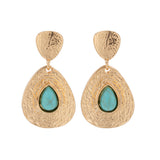 Temperament droplet shaped micro inlaid turquoise pleated earrings with simple geometric texture earrings