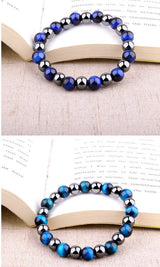 Royal Blue Tiger Eye Bracelet Men's Simple Obsidian Couple Friendship Bracelet（B200036 B200037）