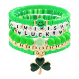 Festive Gift: Clover Letter Bracelet, Simple Green Bead Bracelet, Beer Festival Jewelry