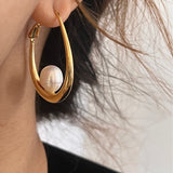 Large Oval Earrings Freshwater Pearl Earrings