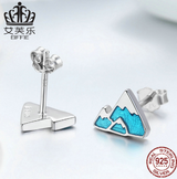 Avelle Unique Iceberg S925 Sterling Silver Stud Earrings Platinum Plated Blue Oil Drop Girls Earrings SCE475