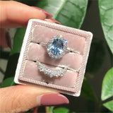 2pcs / set Vintage Oval Cut Natural Crystal Engagement Ring Set Anniversary Gift Women Wedding Banquet Party Jewelry Ring