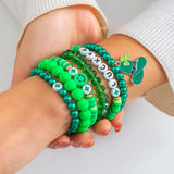 Festive Gift: Clover Letter Bracelet, Simple Green Bead Bracelet, Beer Festival Jewelry