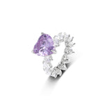 Jewelry hip hop colored zircon heart shaped ring 18k gold plated white gold women's love ring