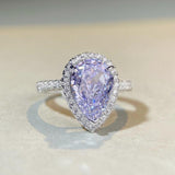S925 sterling silver pear-shaped ring lavender purple high carbon diamond gemstone diamond ring European and American fashion zircon ring