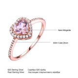 UMCHO Pink Morganite Rings for Women 925 Sterling Silver Ring Heart Engagement Wedding Band Valentine's Day gift Fine Jewelry