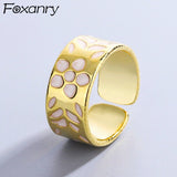 Foxanry 925 Stamp Wide Rings for Women INS Fashion Elegant Sweet Creative Flowers Design Party Jewelry Birthday Gifts