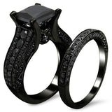 Black Gold Plated Retro Men's and Women's Ring Set with Zircon New Ring