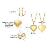 Heart shaped zircon inlaid women's Necklace Pendant Stainless Steel love openable Photo Box Gold