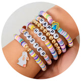 Easter soft ceramic letter bracelet set with colorful love rabbit Bracelet bracelet