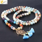 CSJA Japamala 108 Mala Beads 8MM Natural Stone Bracelet Dream Catcher Tassel Charm Bracelet Chakra Prayer Rosary Jewelry