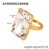 Diamond inlaid geometric ring women's textured titanium steel gold-plated index finger ring