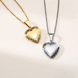 Heart shaped zircon inlaid women's Necklace Pendant Stainless Steel love openable Photo Box Gold