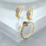 Japanese Winter New Gentle Style Sterling Silver Ring Women's Natural Cordierite Feldspar Hand Jewelry Set