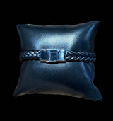 Pulsera Negra Placa Plata All In Men Joyeria
