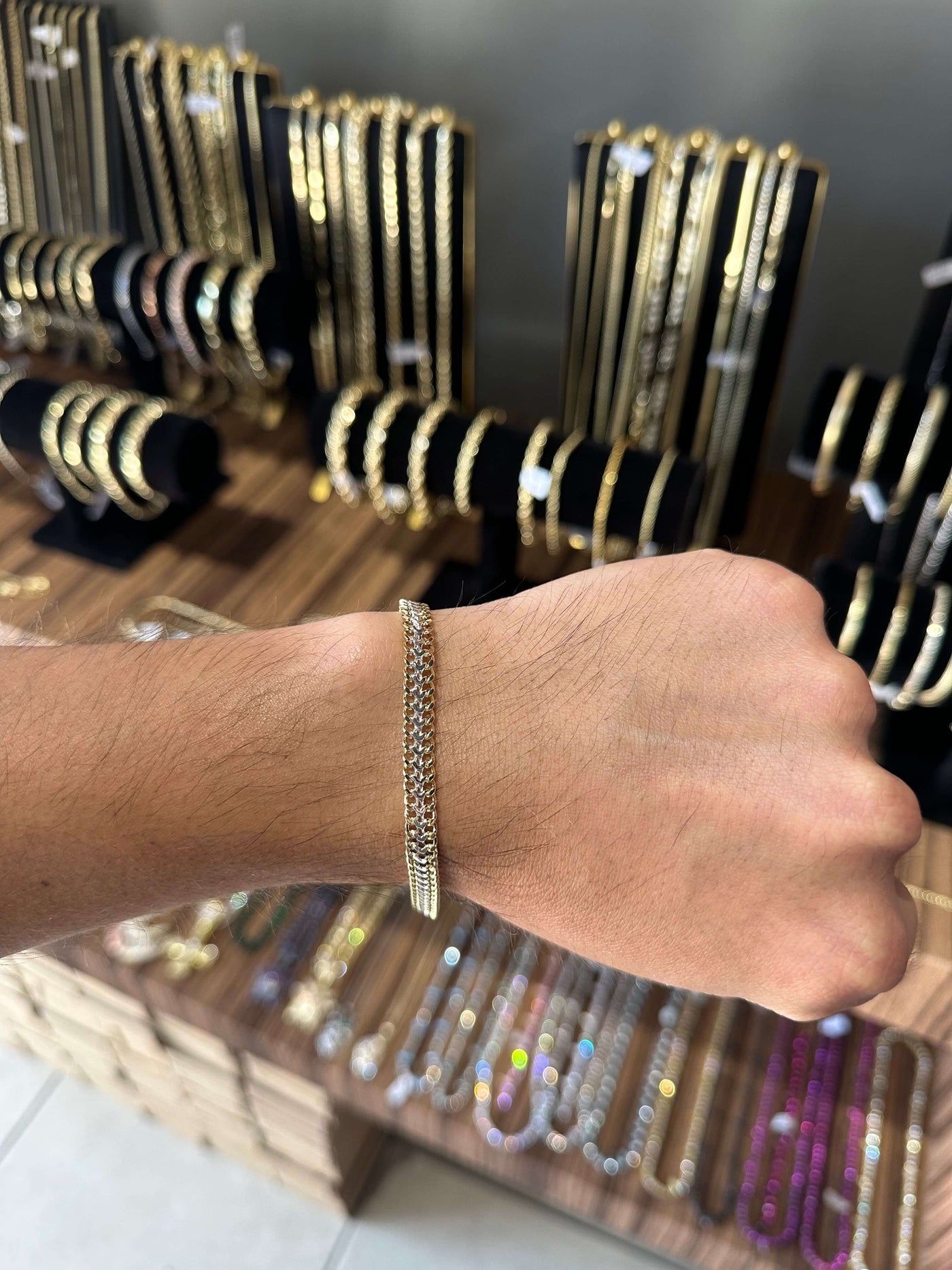 Pulsera Petatillo Combinada 6 mm Oro Laminado 18 K All In Men Joyeria