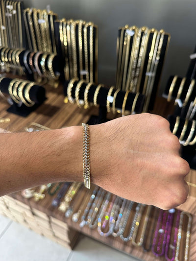 Pulsera Petatillo Combinada 6 mm Oro Laminado 18 K All In Men Joyeria