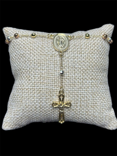 Pulsera Rosario Cruz 4 mm Oro Laminado 18 K All In Men Joyeria