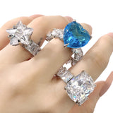 Jewelry hip hop colored zircon heart shaped ring 18k gold plated white gold women's love ring