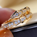 Light Luxury Full Diamond Niche Design Plated Au750 Small Snake Ring Female Ins Tide Diamond Open Snake Bone Index Finger Ring