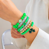 Festive Gift: Clover Letter Bracelet, Simple Green Bead Bracelet, Beer Festival Jewelry