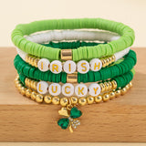 Festive Gift: Clover Letter Bracelet, Simple Green Bead Bracelet, Beer Festival Jewelry