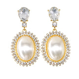 Asymmetric Big Oval Pearl Crystal Long Drop Earrings White Imitation Pearl Dangle Earrings Women's Brinco Elegant Gift