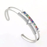 Copper inlaid colored zircon double-layer bracelet with electroplated V-shaped opening bracelet