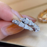 Light Luxury Full Diamond Niche Design Plated Au750 Small Snake Ring Female Ins Tide Diamond Open Snake Bone Index Finger Ring