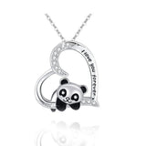 Heart Shaped Rhinestone Pendant Alloy Painted National Treasure Panda Necklace