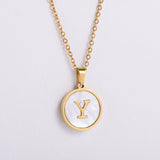 Round Pendant Necklace Simple Ins Style Titanium Steel 18k Gold 26 Letters Shell Round Necklace Female