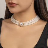 Retro Baroque court style, light luxury, elegant, multi-layered layered necklace with inlaid diamonds