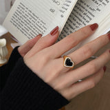 Niche Design Sense Black Zircon Love Metal Open Ring Female Personality Simple And Versatile Temperament Ring