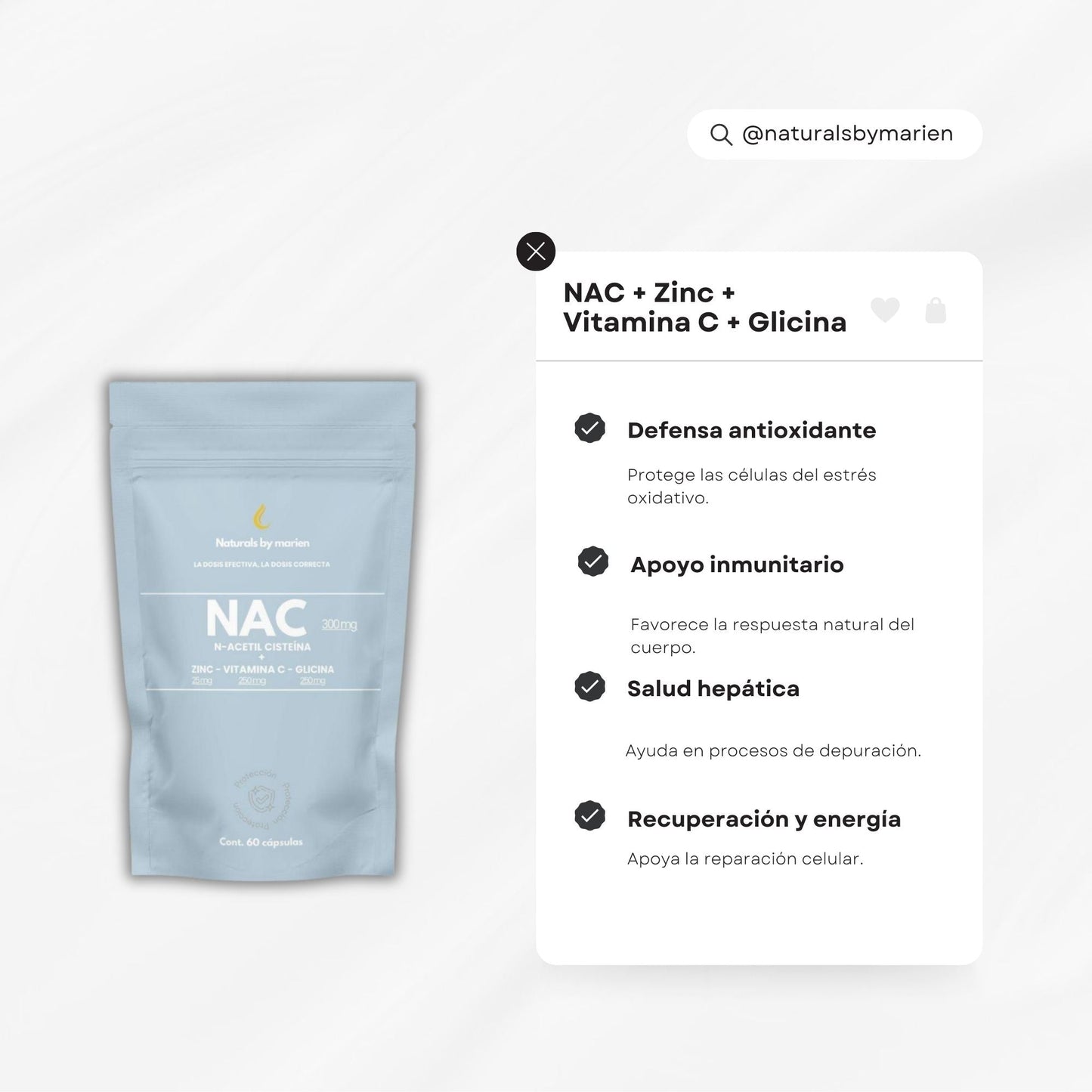 NAC N-Acetil Cisteína + Zinc, Vitamina C y Glicina Cápsulas (60 cápsulas)