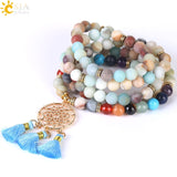CSJA Japamala 108 Mala Beads 8MM Natural Stone Bracelet Dream Catcher Tassel Charm Bracelet Chakra Prayer Rosary Jewelry