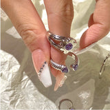 Niche design sense zircon love flower ring set female retro personality simple and versatile temperament ring with adjustable opening
