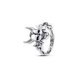 Panda Dora S925 Silver Ring with Pav&eacute; Set Sparkling Starlight Bow, Fashionable Elegant Women's Ring, Cuban Chain Pair Ring