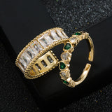 Brass Gold Plated Set with Zircon Luxury Trend Ladies Ring Opening Design Adjustable Ring